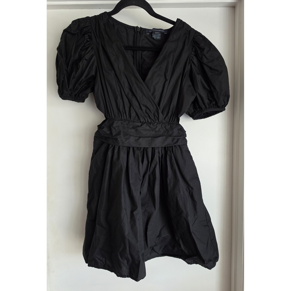 French Connection Black Cotton Mini Dress Size 4 V-Neck Short Sleeve Shift
